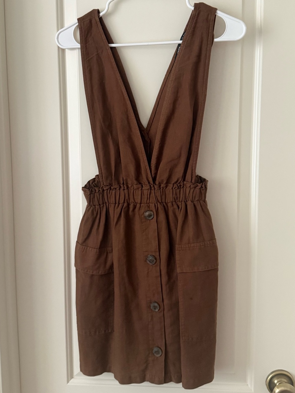 Zara Brown V-Neck Button-Front Mini Pinafore Dress - Picture 2 of 4